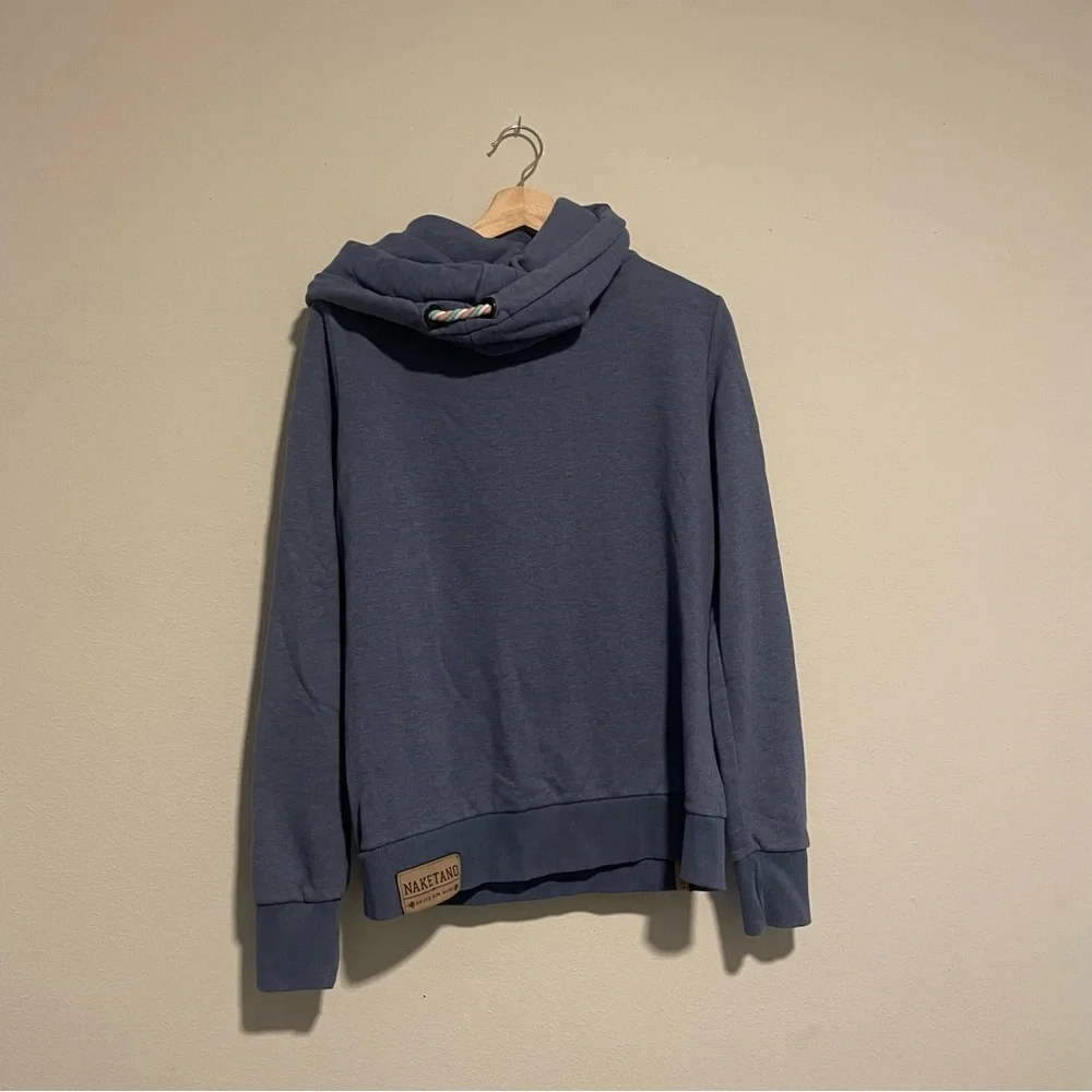 Naketano Fleece Hoodie Sweatshirt Blue Heavyweight Pullover Cowl, Size Large - Picture 2 of 5